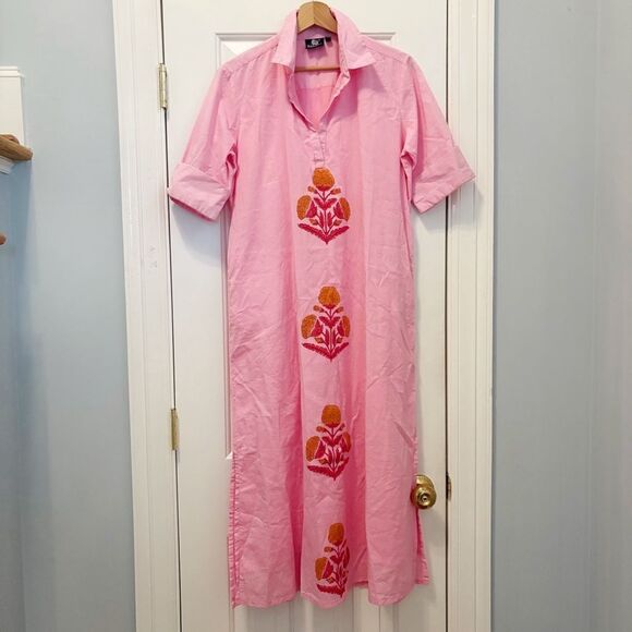 Madison Mathews Darien MIDI Dress Pink Block Print Size Small $198.00 - Picture 2 of 6